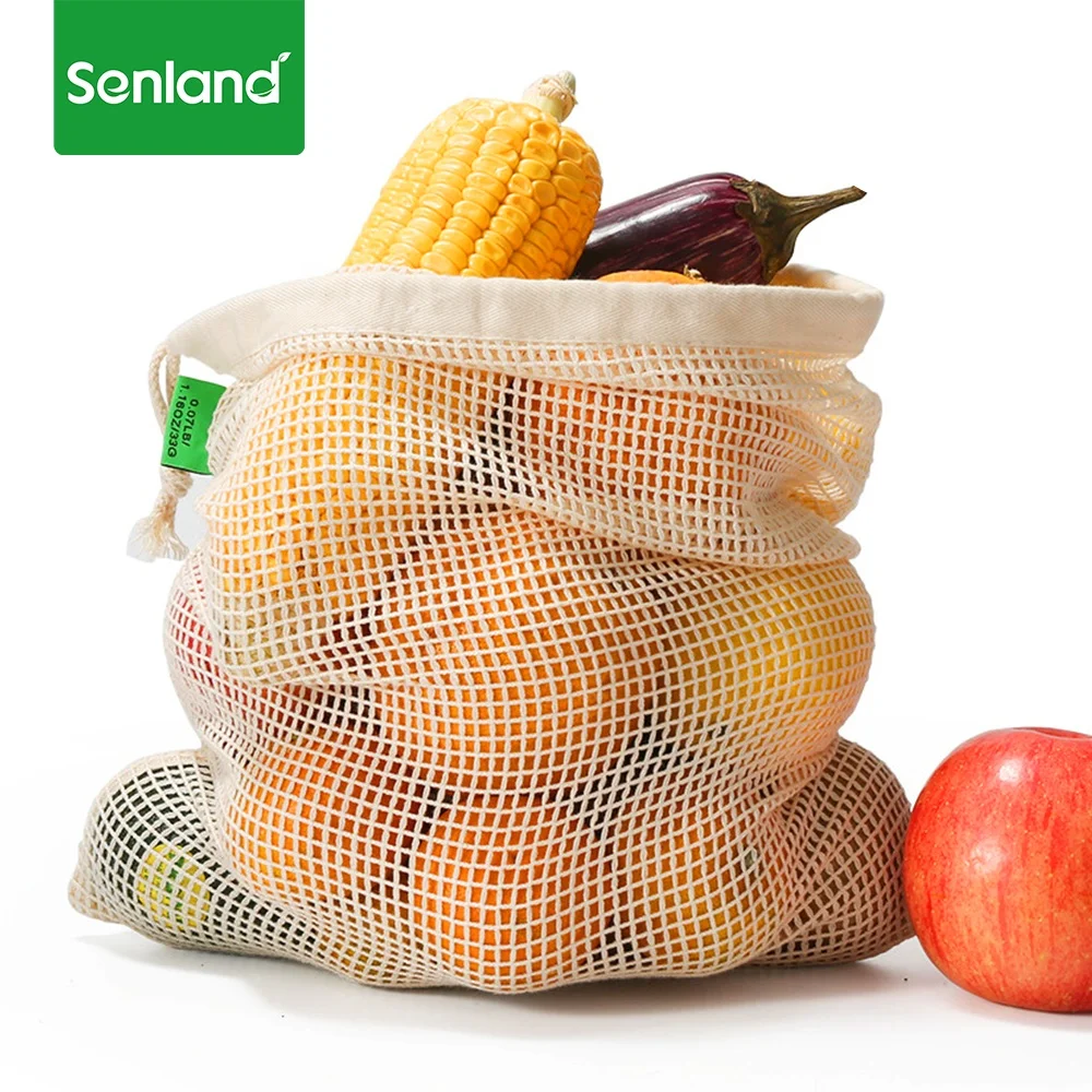Eco Friendly Reusable vegetables and fruits organic cotton mesh bag