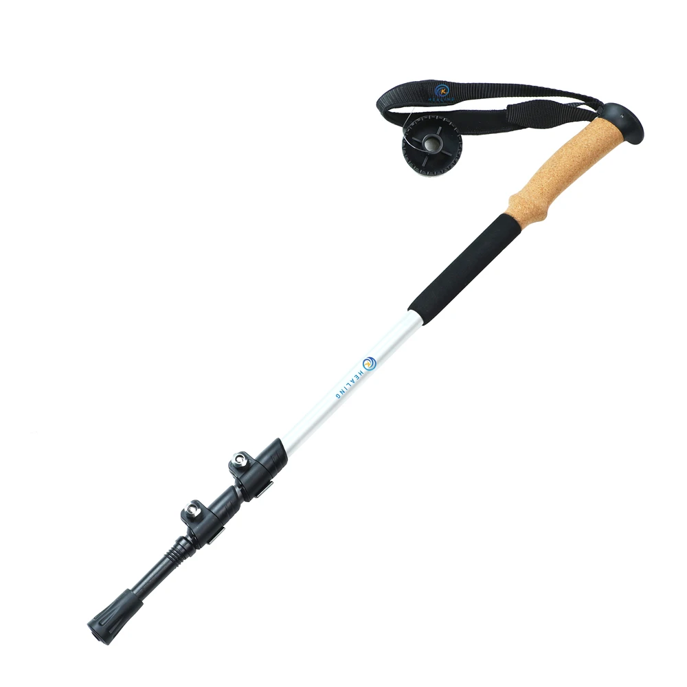 
3 Sections 7075 Aluminum Adjustable Trekking Poles Factory Manufacture Outdoor Walking Stick with Soft Cork+EVA Handle 