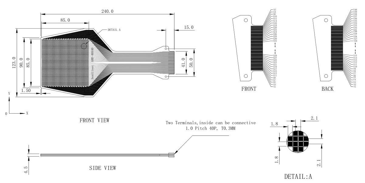 Производитель матричного датчика FS-ARR-40 * 40 толщина 0 2 мм 1600 датчик давления