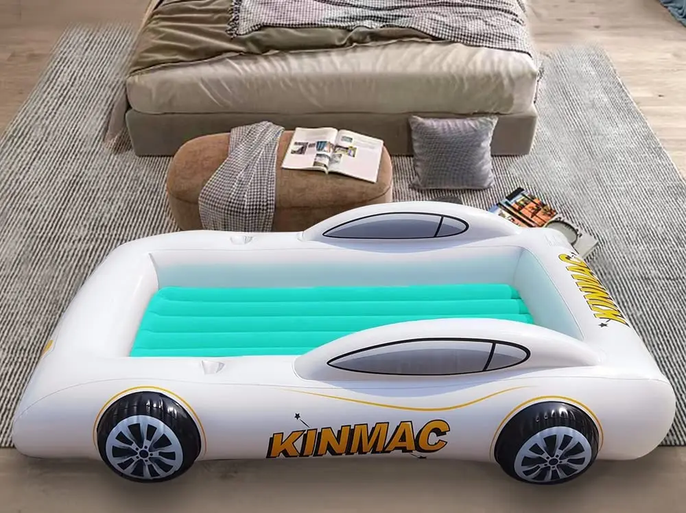 Inflatable Toddler Travel Bed Portable Travel Toddler Air Bed for Kids Camping Air Mattress Racecar Toddler Bed with Sides