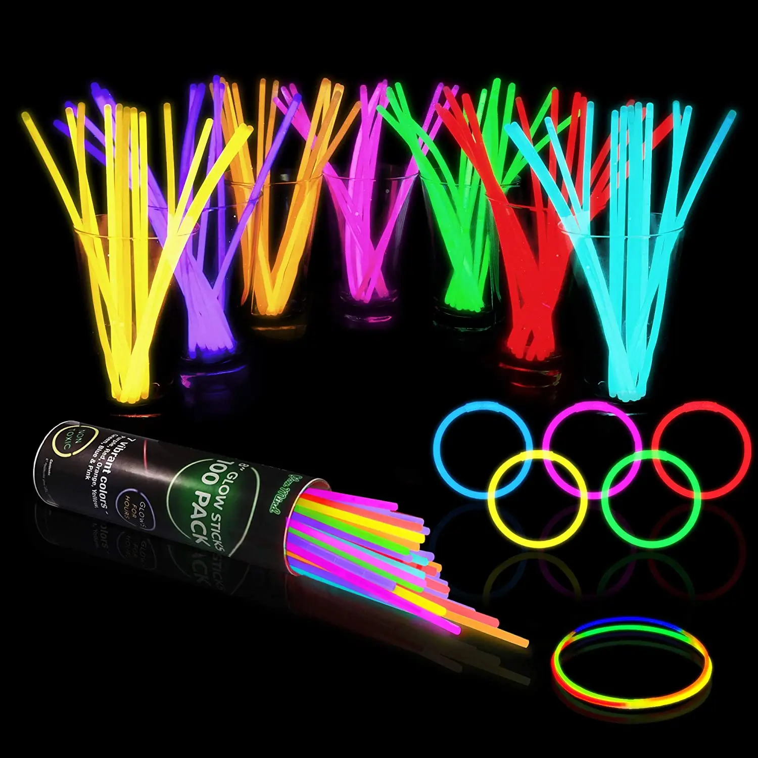 100 Glow Sticks Bulk Party Supplies- Glow in The Dark Fun Party Favor Pack for Kids and Adult