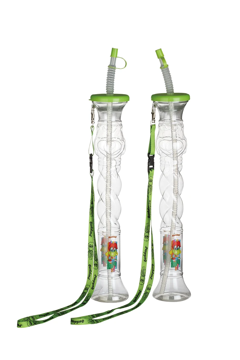 2024 High Quality 420ml PET reusable Tableware Wholesale Party Plastic Yard Cup Bottle with Decoration Belt for Food Occasions