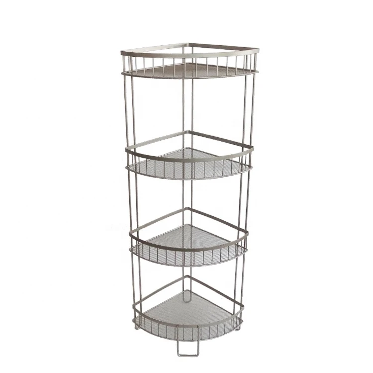 3 Tier Floor Stand Corner Shelving 4 layers Shelf Unit Kitchen Bathroom Corner Metal Cabinet Rack