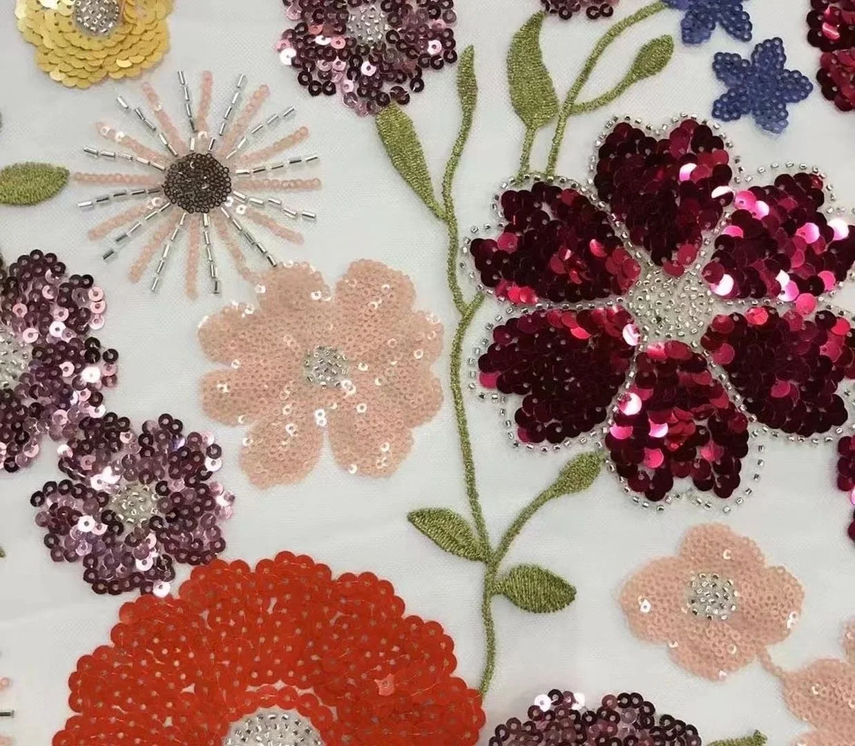 Sequins Lace Beads 100% Polyester Sequins Mesh beaded embroidery