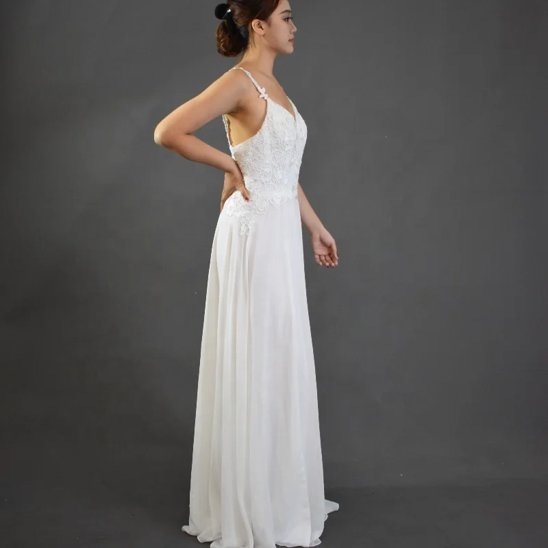 Elegant Lace Flower Evening Dress Suspender Ball Bridesmaid Dress Embroidery Sexy Straight Silhouette Floor-Length Natural Back