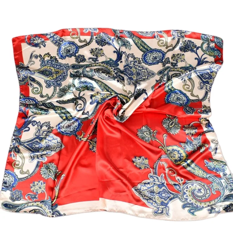 OEM silk scarf for women stylish polyester fabric malaysia hijab bandanas  tudung bawal women printing square scarves