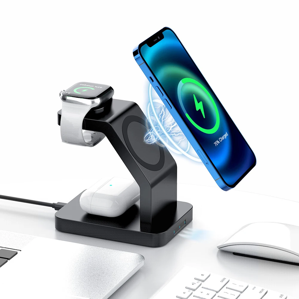 
2021 Phone12series Airpod Apple Watch Desktop Stand 3in1 Portable Multifunction wireless charger 