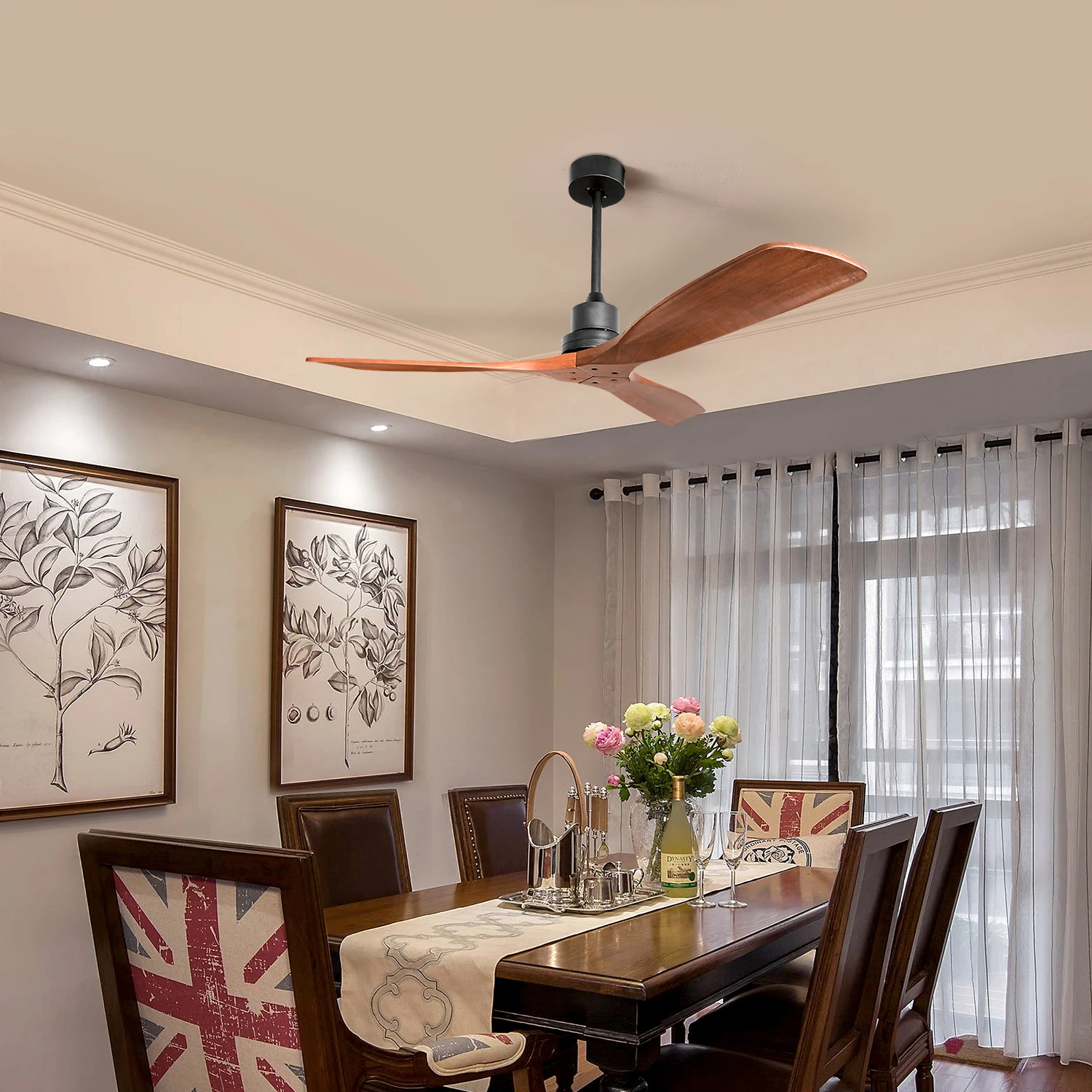 52 Inch Remote Control Silent Fan Timber Blades Electric Mute DC Motor Ceiling Fan