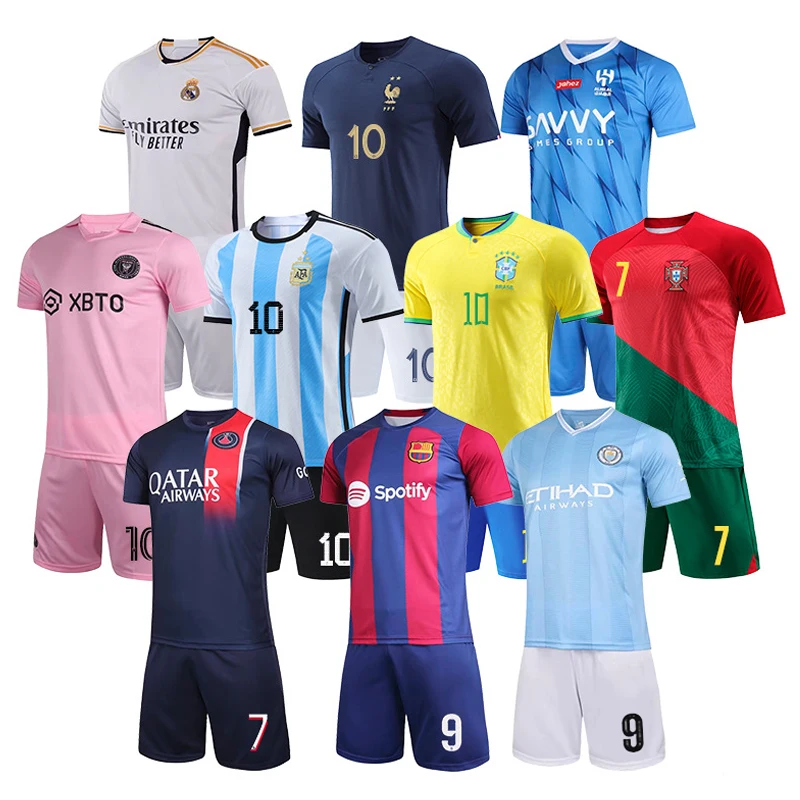 Wholesale WorldCup Cheaper Football Club Jerseys Madrids Messi Neymar Portugal Ronaldo Mbappe Haaland Pedri Men Uniform Set