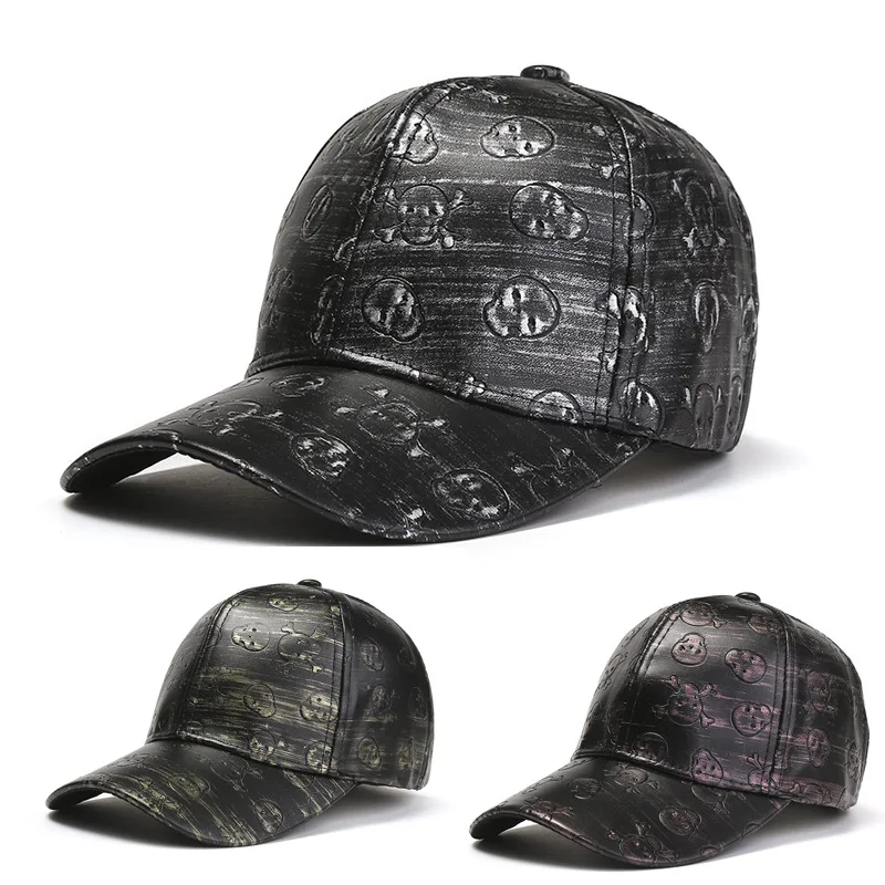 Fashion custom logo black pu leather baseball cap for men