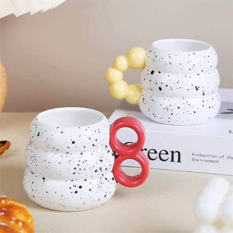 European donuts shape splash ink white custom logo cup coffee ceramic mug creative cups with unique handle
