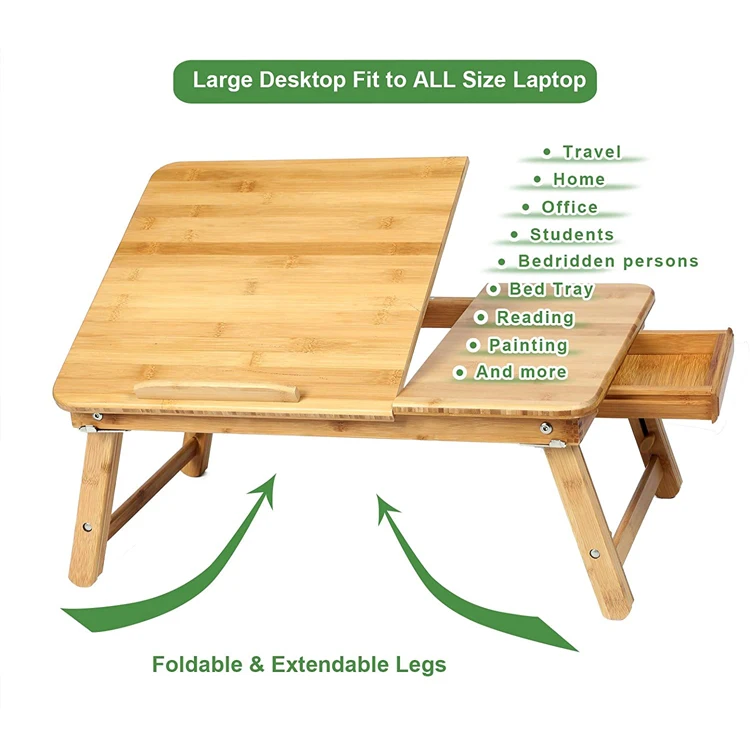 Laptop Desk Table Adjustable Bamboo Foldable Breakfast Serving Bed Tray