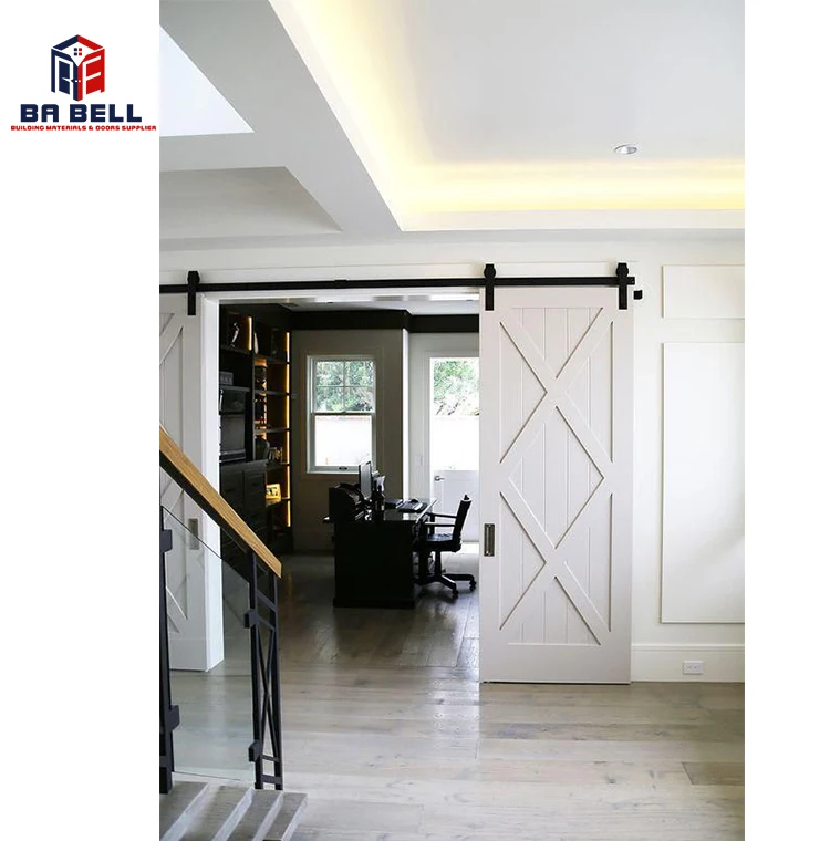 Sliding simple black wooden barn door mdf hdf room interior modern design wood door