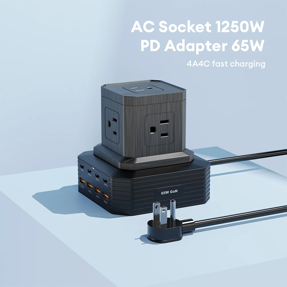 Vina 65W 4A+4C multi ports Fast Charger Power Extension Strip,Pd 20w Power Extension Socket,Type-c Cube Power Socket