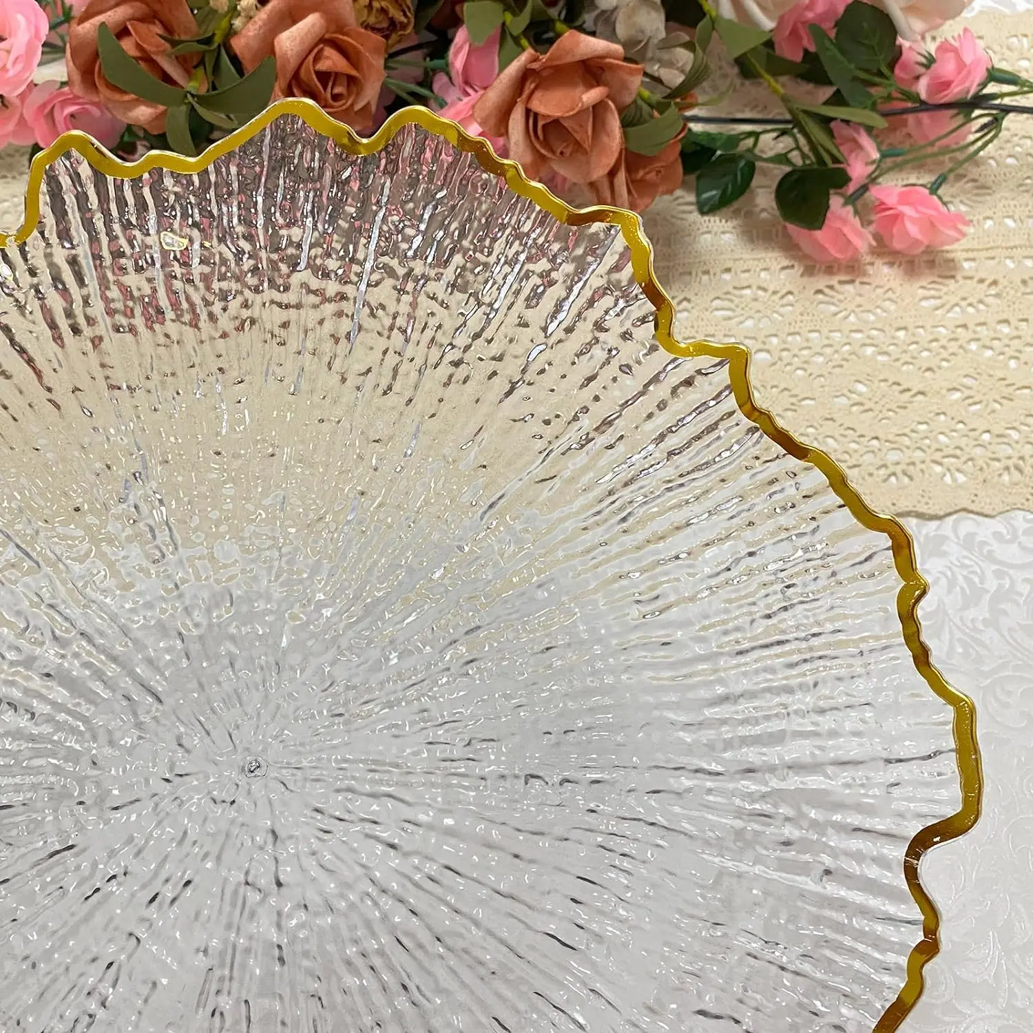 Gold Clear Charger Plates Bulk 13 Inch Plastic Charger Plates with Gold Rim Round Decorative Charger Plates for Event