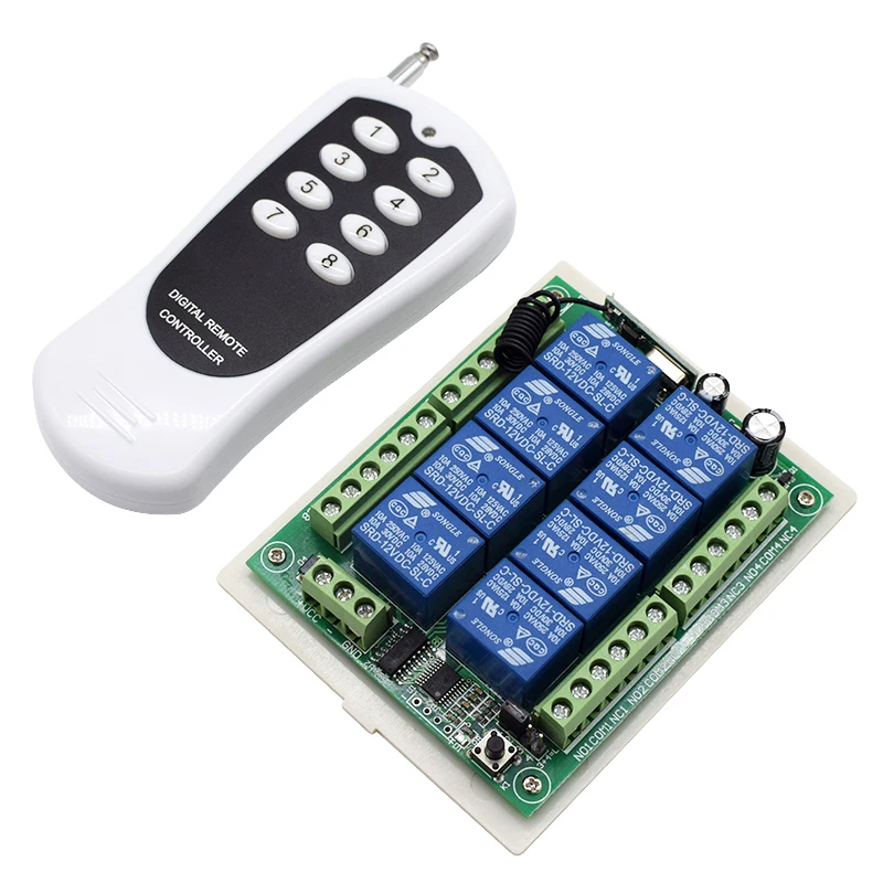 8 CH channel Relay Module RF Wireless Remote Control Switch DC 12V 24V & 433MHz Remote Control System Receiver Transmitter