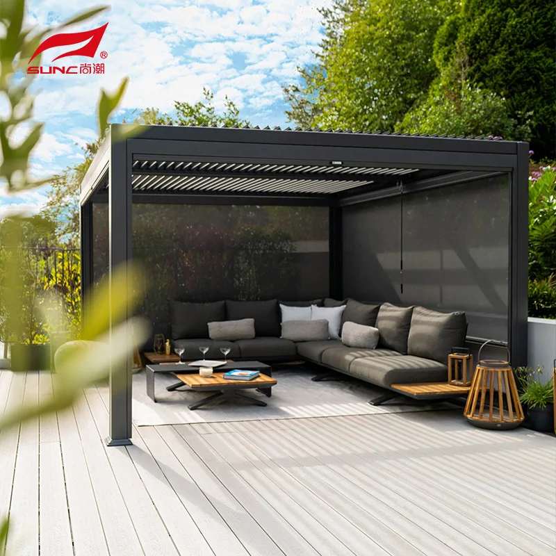 Waterproof Gazebos Price Snow-Resistant Outdoor Awning Bioclimatic Aluminum Roof Pergola With Louvered Canopy