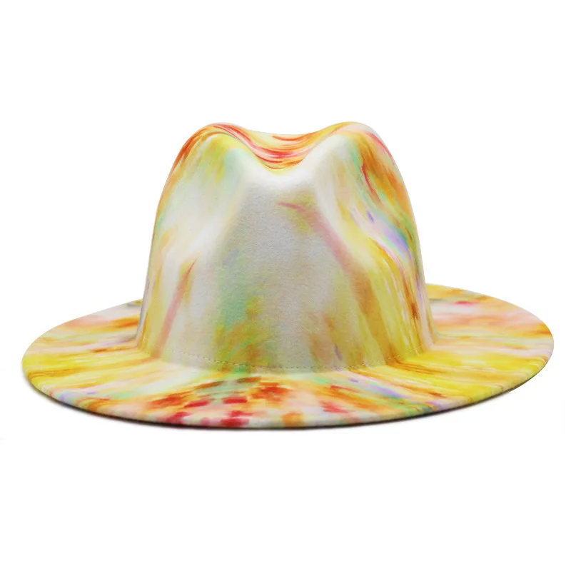 Fashion Summer Tie-dye Fedora Hat Ladies Church Dyed Panama Party Trilby Jazz Hat