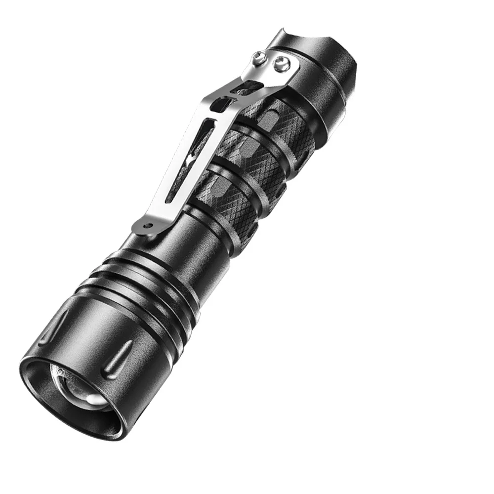 DAINING Rotate Zoom Clip Flashlights Strong Light Type Torches Multi-stage Cooling Torch Lighter for Camping