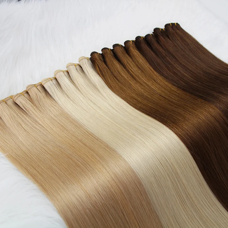 Hair Supplier Wholesale Alibaba 100% Remy Straight Hair Machine Weft Ash Blonde Human Hair Weft