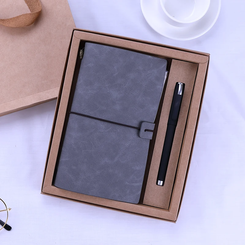 Low MOQ Luxury Journal Hardcover Leather Notebook Diary Planner Gift Set For Office Stationery