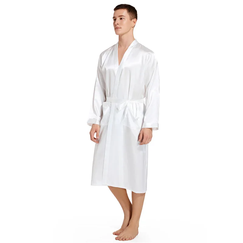 Wholesale men spring and autumn long home robe back hot gold groom wedding cardigan  Ice silk satin nightgown