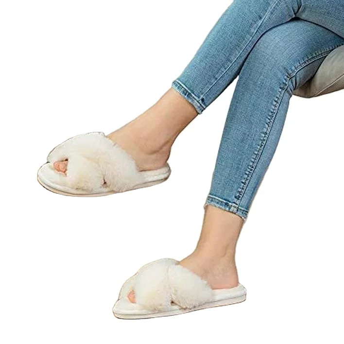 Popular slides sandals soft lamb fur slippers