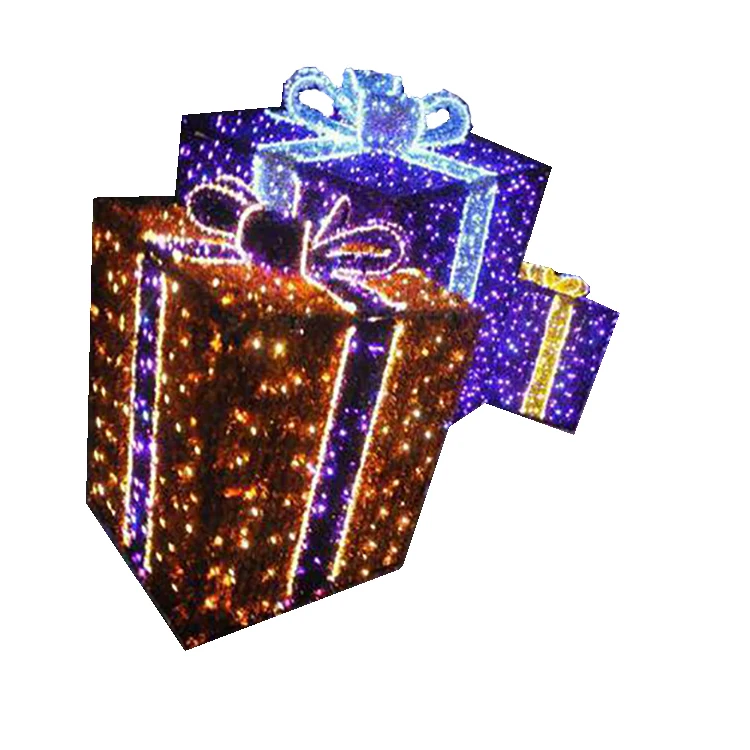 Large Outdoor Commercial Display Decorative Christmas Light Up Gift Box Giant Present 3d Motif Lights