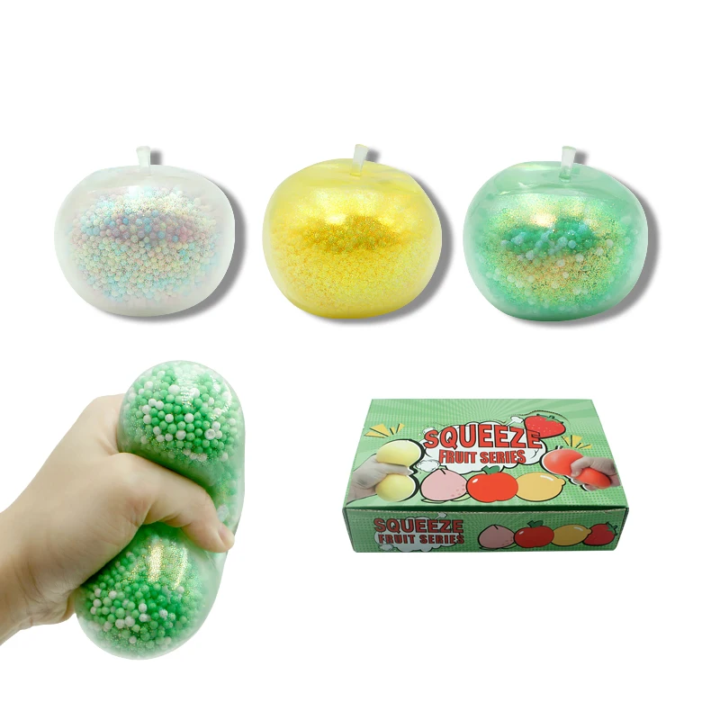 Apple Stress Ball Silicone Squeeze Toy Sparkle Squishy Ball Squeeze Fidget Toys