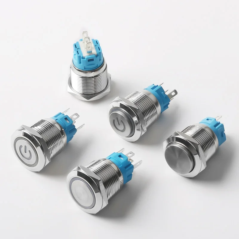 19mm Metal Push Button Switch 1NO1NC Waterproof Flat head Ring-LED Momentary Button Switch
