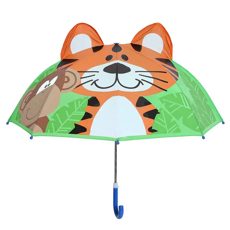 2024 Kids Umbrella Children Uv Protect 3d Polyester Animal-Shape Cartoon Kid Rain Yellow Umbrella With Logo