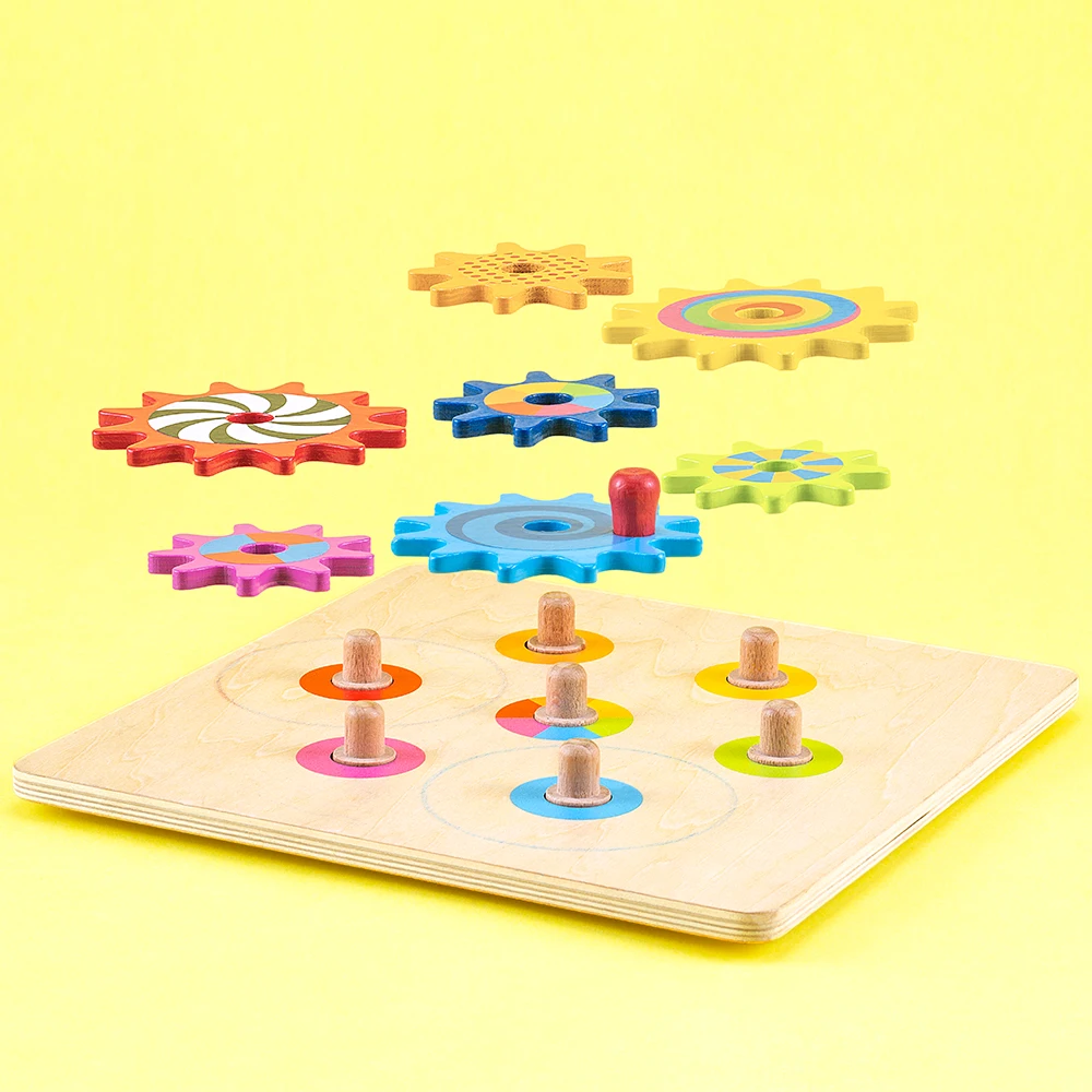 Non-Toxic Wooden Jigsaw Puzzle Game Mechanical Rotation Gear Early Education Toy Combination Puzzle Matching Assembly Christmas
