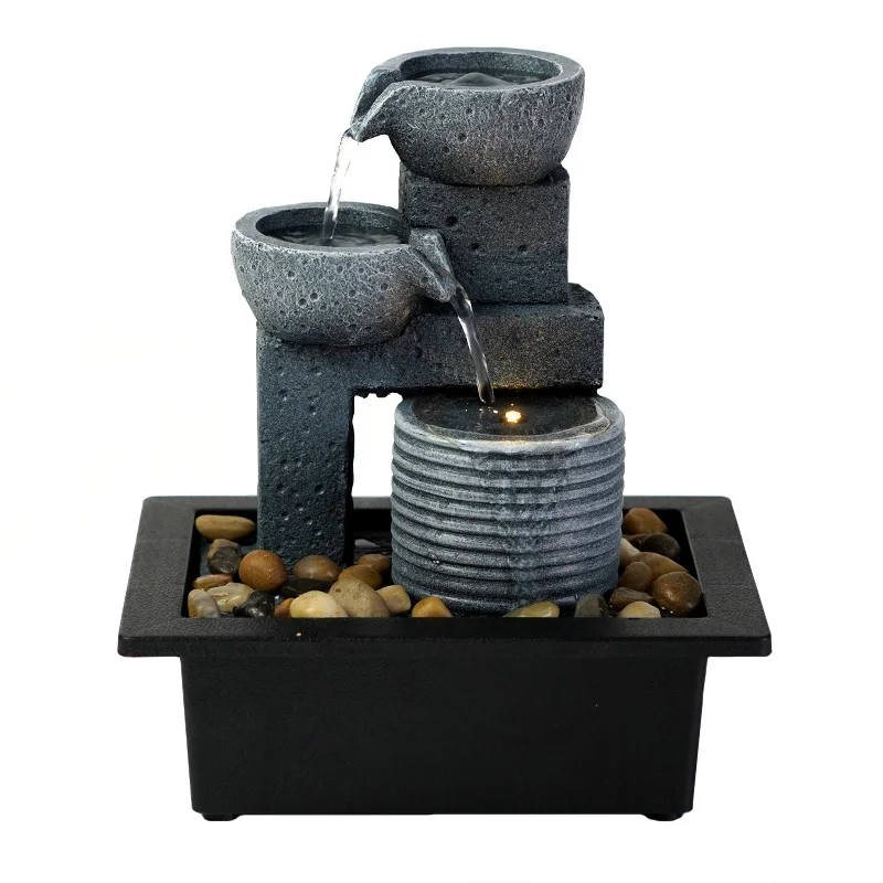 Tabletop water Fountains weathered stone like pillarsand  Waterfall home garden living room decoration