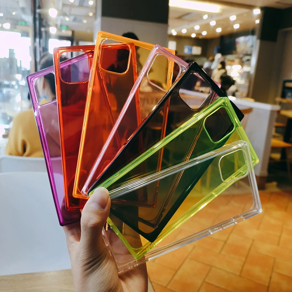 Phone Case For iphone 11 12 Mini Pro Max X XR XS Max 6 7 8 Plus SE 2020 Fluorescent Color Transparent Soft Silicone Cover