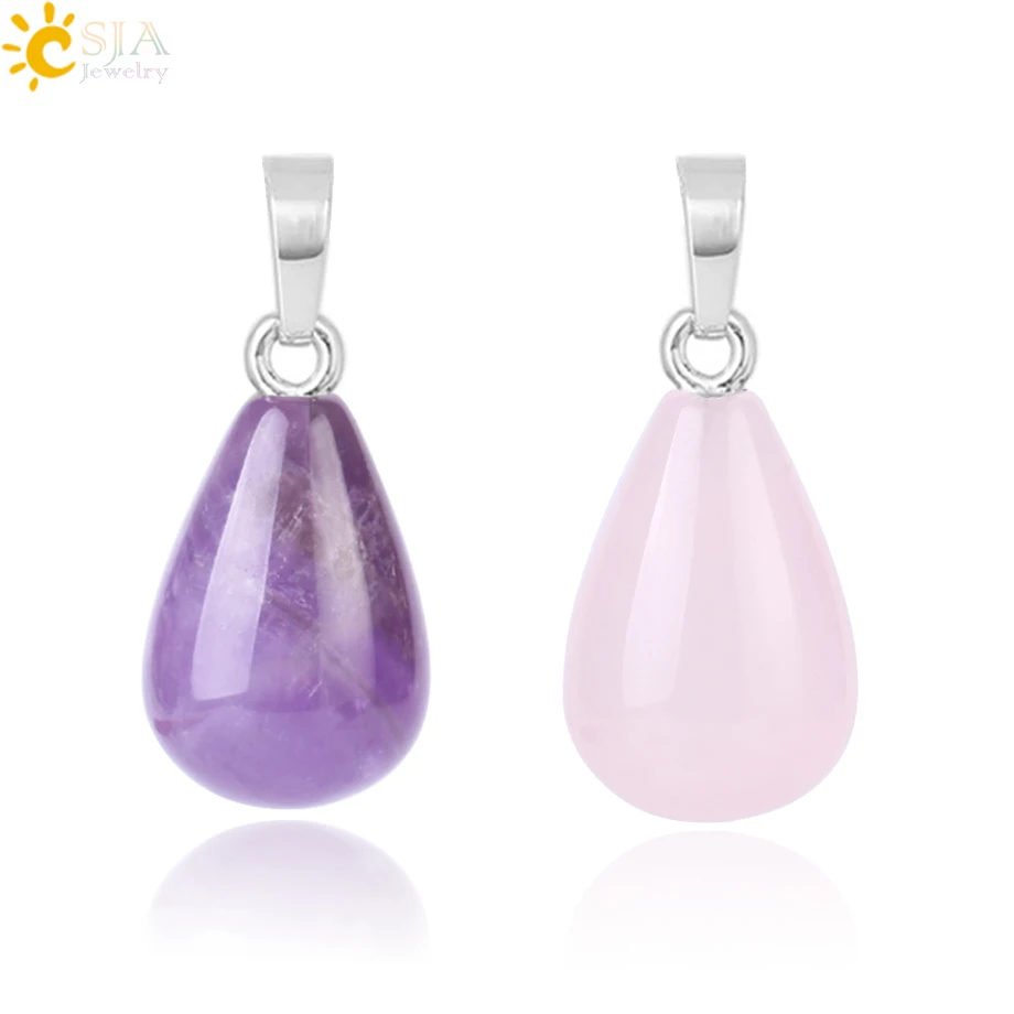 CSJA hot natural amethyst pink crystal stone water drop pendant for necklace making , jewelry accessories gemstone pendant F520