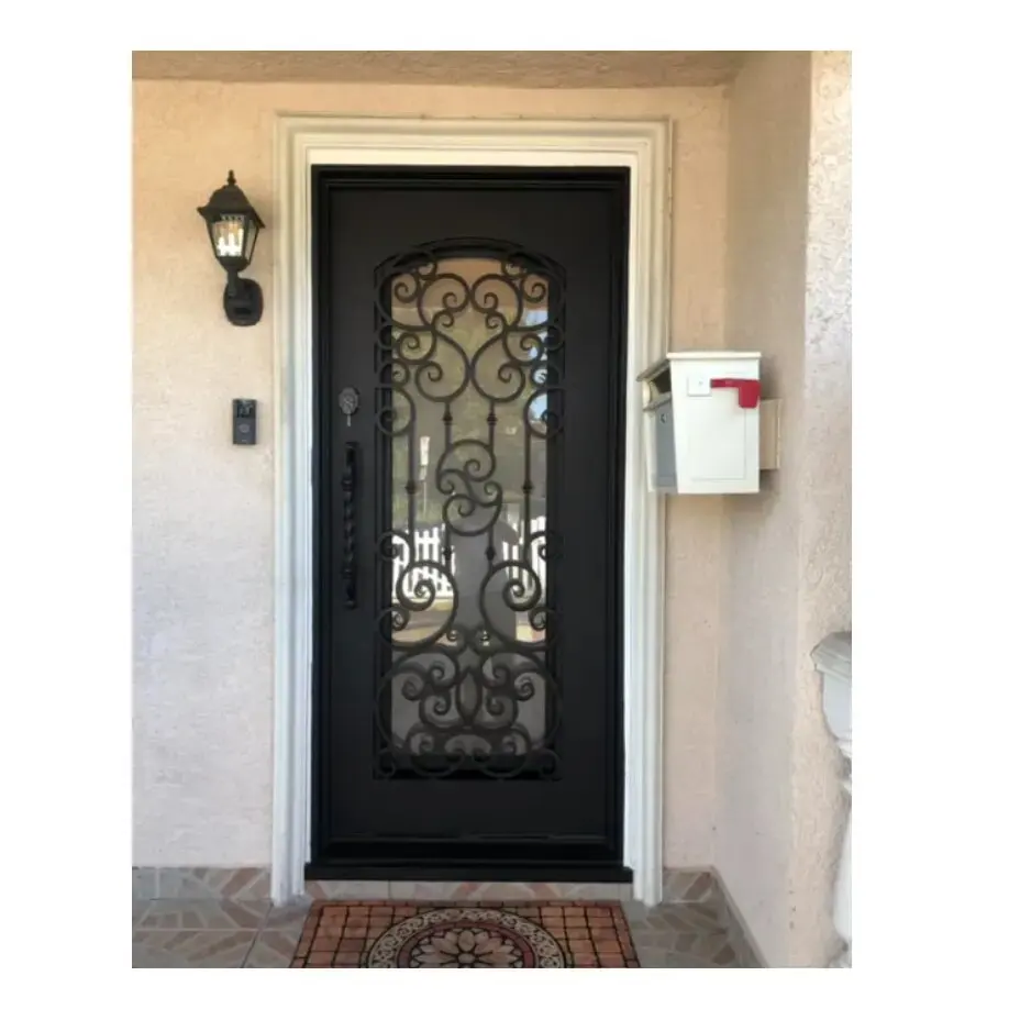 DERCHI European Luxury Style Tempered Glass Exterior Other Main Doors Double Security Front Entry Wrought Iron Doors For Houses