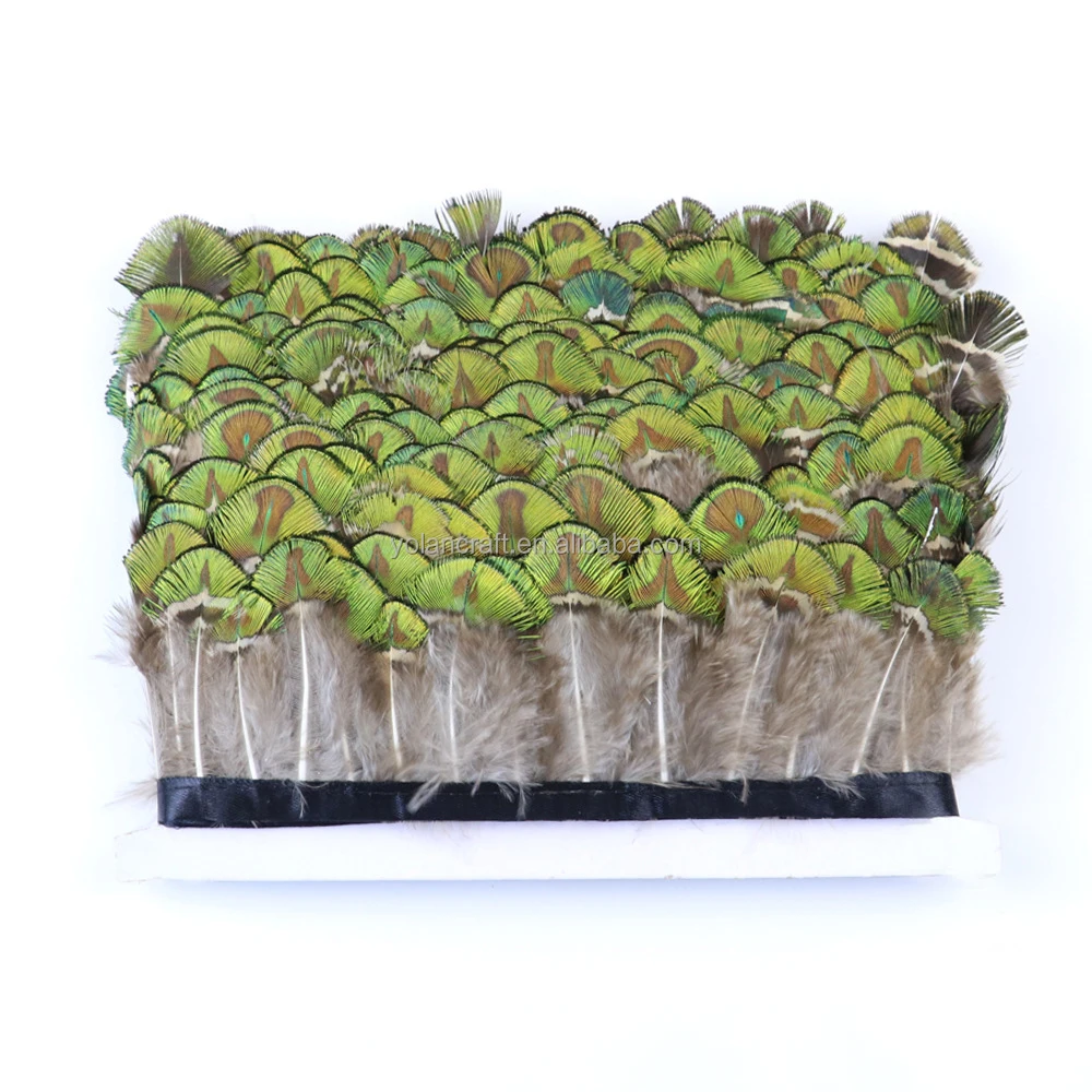 Wholesale natural peacock gold plumage fringes feather trim for decoration