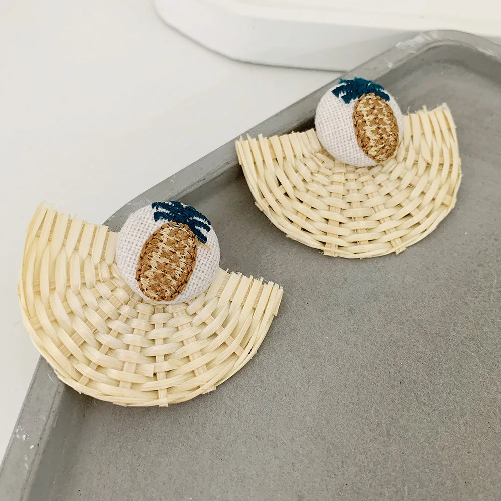 New Fashion Design Jewelry Hawaii Handmade Environment Friendly Wood Flower Bamboo Pearl Shell Rattan Earring for Women