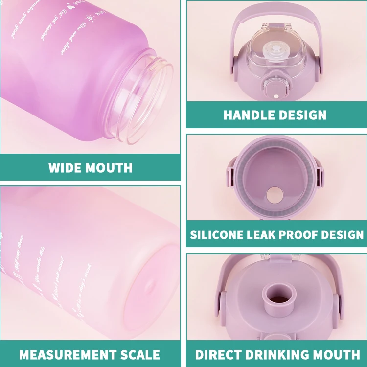 3 in 1 PC Plastic Large Capacity 300ml 900ml 2000ml Sport Water Bottle Set Bottles Wholesale With Time Reminder