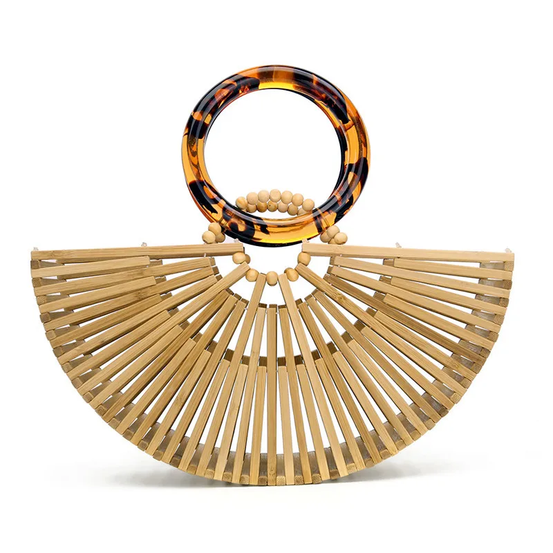 Wholesale Beach Tote Bag Bohemian Fashion Wood Purse Acrylic Handle Hollow Out Bamboo Handbag Summer Bags for Women