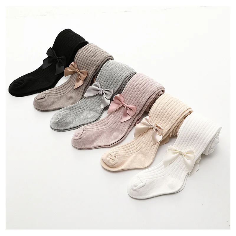YS-B21092 spring and autumn children pantyhose big pp baby baby one-piece socks white bow knitted girls leggings