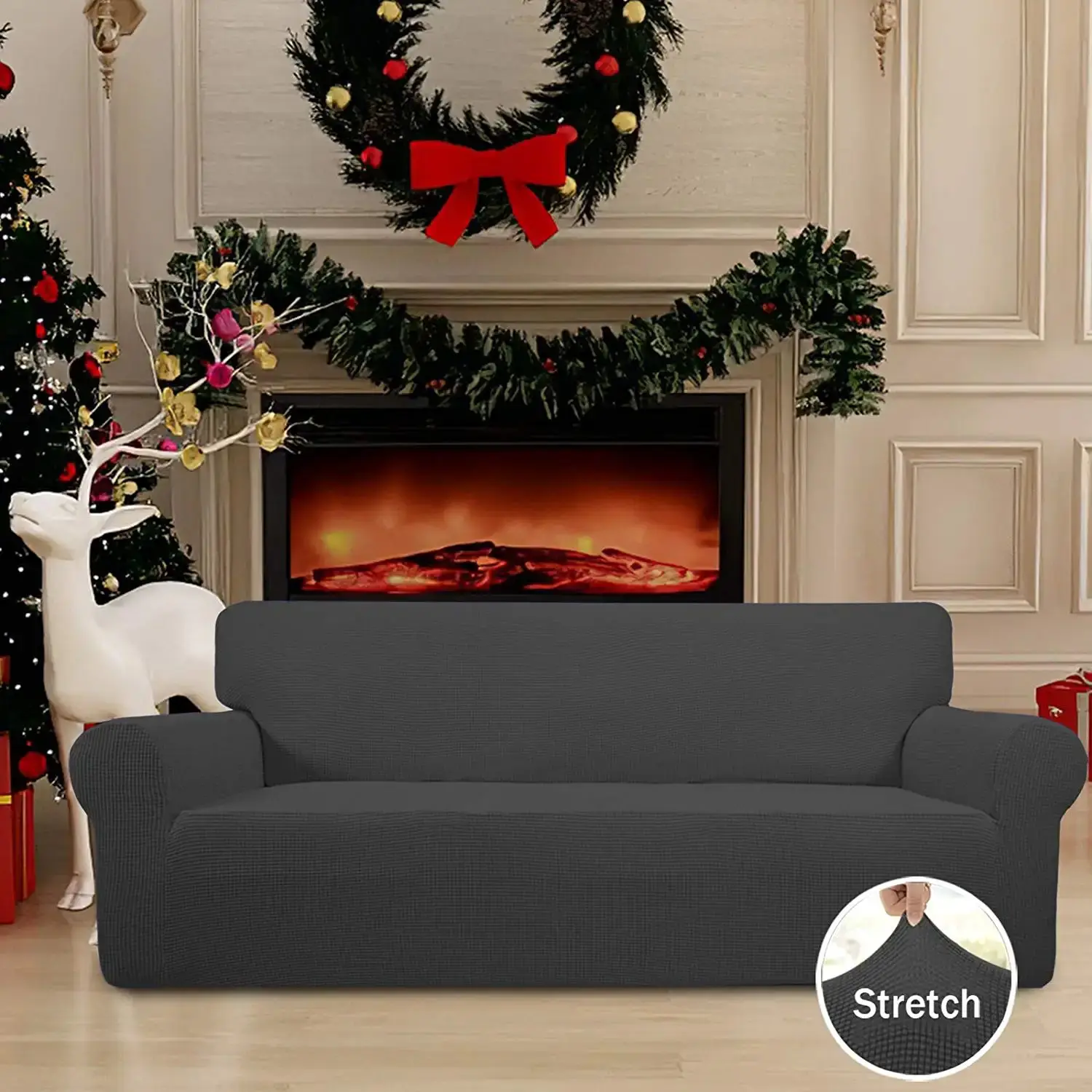 Stretch Polyester Jacquard Checks Furniture Protector Couch Soft Slipcover Sofa Cover with Elastic Bottom