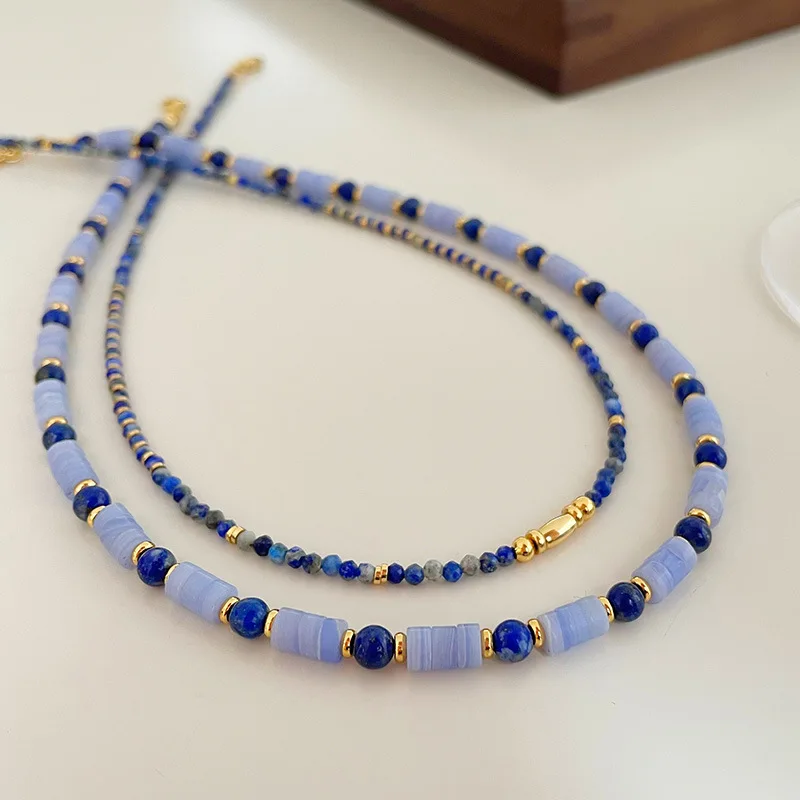 Europe America Lapis Lazuli Colorful Beaded Necklace Women Natural Stone Chokers Necklace