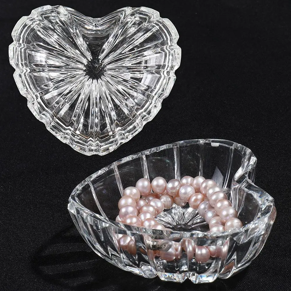 Mh-hz010 Luxury Heart Shaped Crystal Glass Trinket Jewelry Box Mini Gift Box For Home Decoration