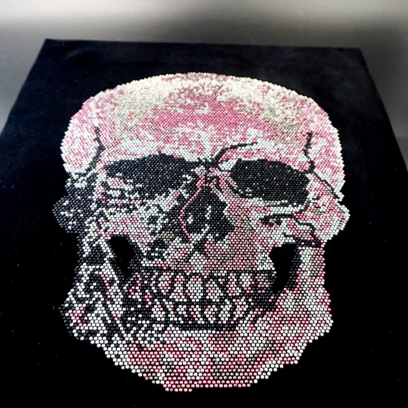 12 Inch pink Skull Face rhinestone crystals gems diamante template rhinestone t shirt logo for heat press