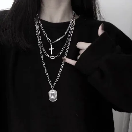 PUSHI jewelry multilayer necklace iced out hip hop jewelry necklace for couples cross necklace set