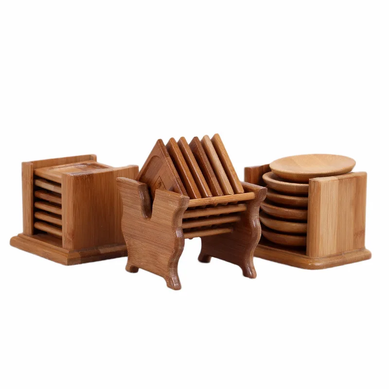 
Round Natural Handmade Rustic Decorative Bamboo Coasters for Drinks Set of 6 Pcs with Holder 