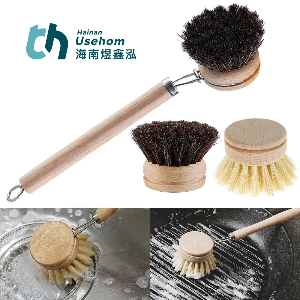 Kitchen Wooden Handle Cleaning Tools Bamboo Mini Scrub Brush Coconut Bristles Pot Brushes Dish Scrubber Sisal Cleaning Brush