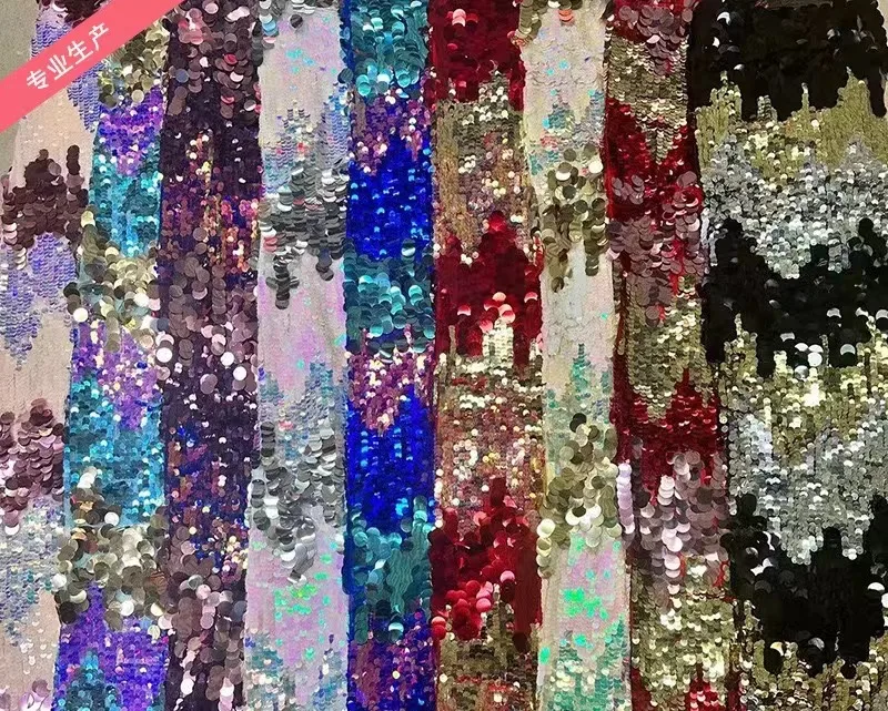 Wholesale 9+18MM big reversible Sequin Fabric Fish Scale Sequin Embroidery For Part Dress