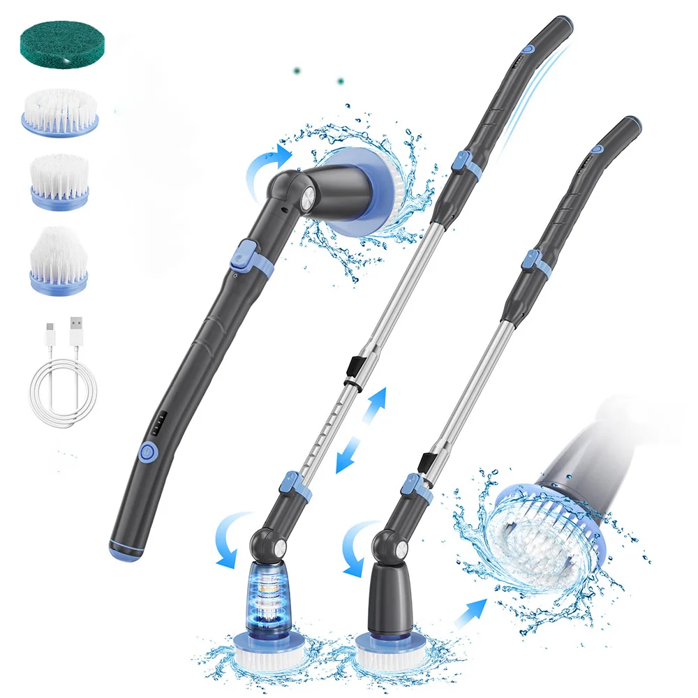 USB Powered Cordless Electric Spin Scrubber 6 Replaceable Cleaning Heads with 2 Rotating Speeds for Home and Bathroom Use